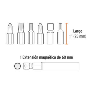 Juego de 19 puntas mixtas largo 1' estuche plástico, EXPERT - Imagen 3