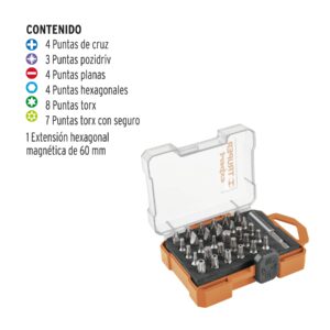 Alternative view of Juego de 31 puntas mixtas largo 1' estuche plástico, EXPERT