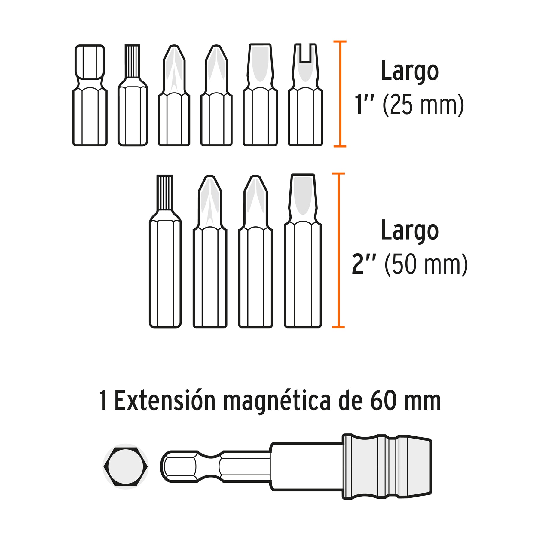 Juego de 58 puntas mixtas largo 1' estuche plástico, EXPERT - Imagen 3