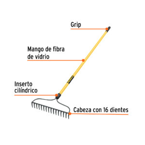 Alternative view of Rastrillo jardinero, 16 dientes, mango 60' fibra de vidrio