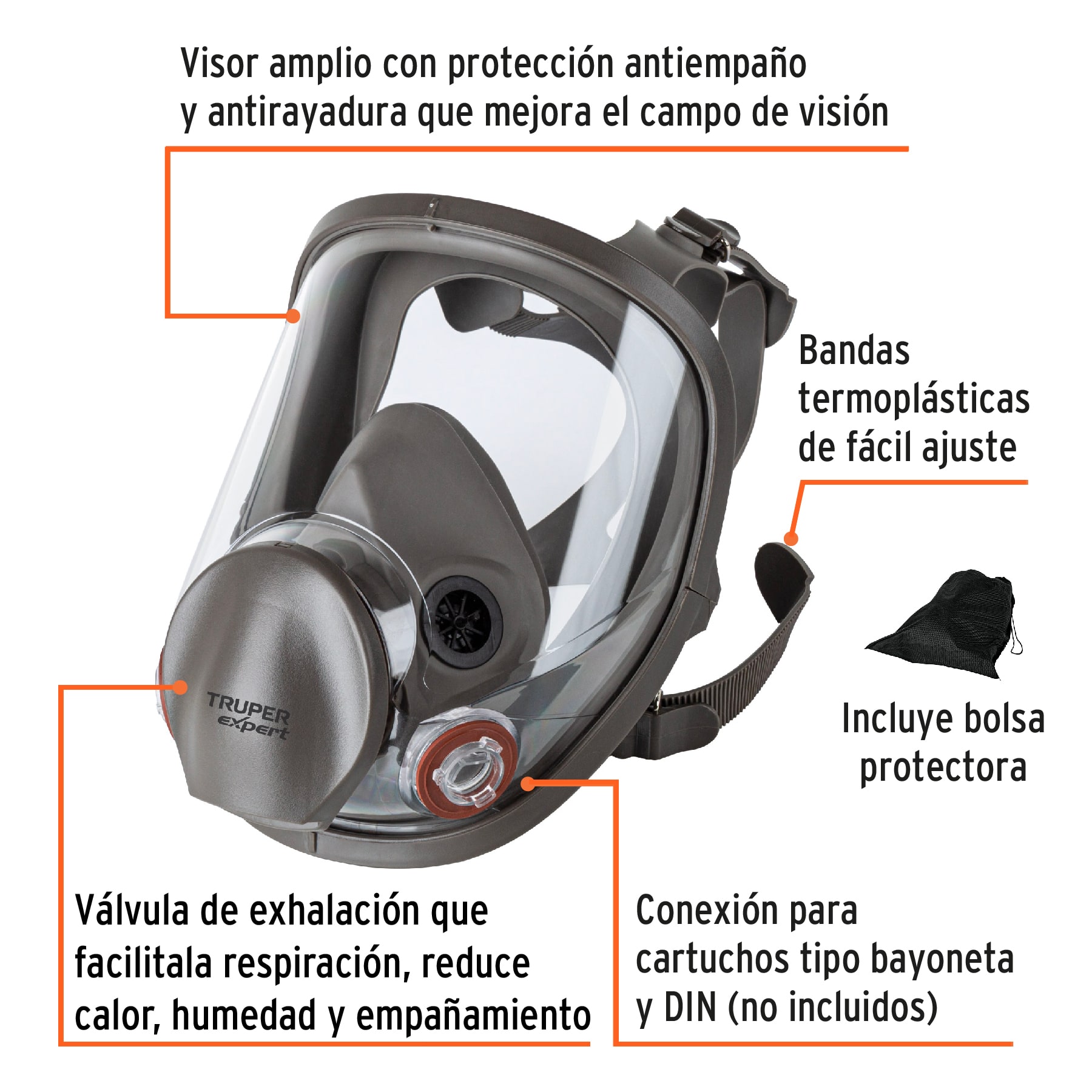 Respirador de cara completa, reutilizable, TRUPER EXPERT - Imagen 2