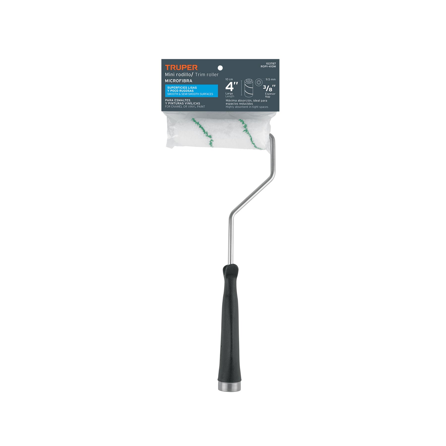 Mini rodillo para pintar 4' x 3/8' de microfibra, TRUPER - Imagen 2