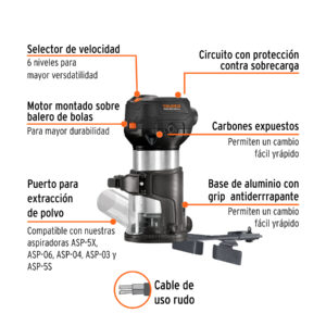 Alternative view of Router (rebajadora) compacto 710 W, 1 HP, TRUPER INDUSTRIAL
