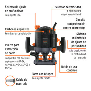 Alternative view of Router (Rebajadora) 1200W, 1-3/4 HP, TRUPER INDUSTRIAL