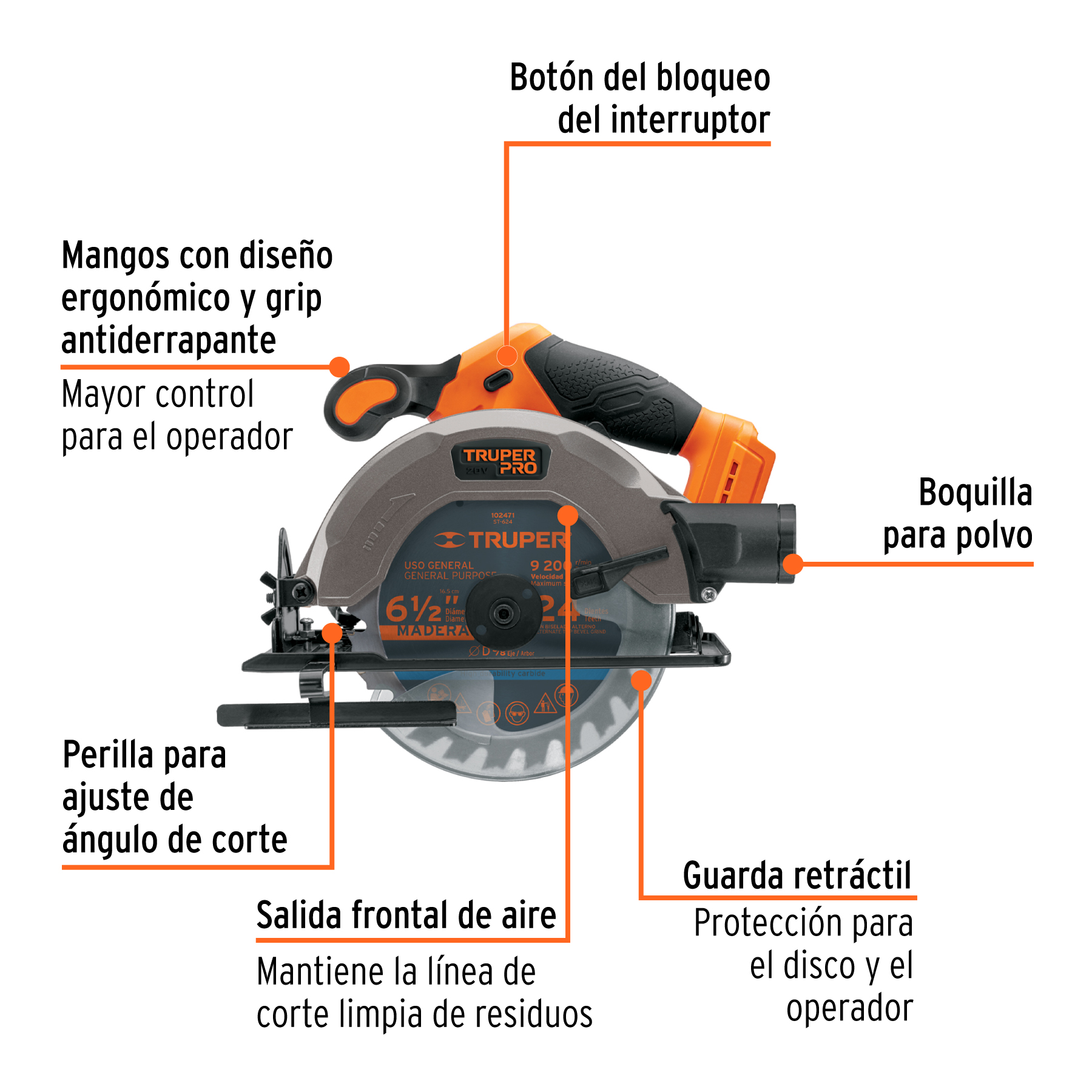 Sierra circular 6-1/2', 20V, sin accesorios, TRUPER PRO - Imagen 2