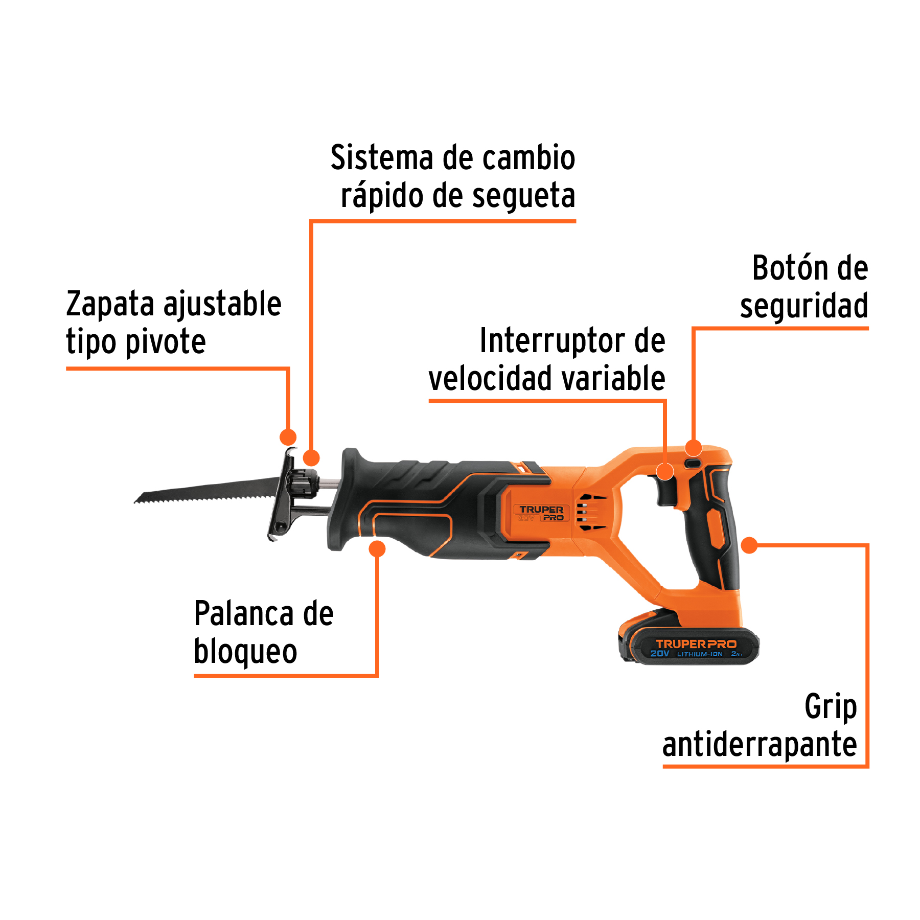 Sierra sable, 20V, 1 batería 2Ah, TRUPER PRO - Imagen 2