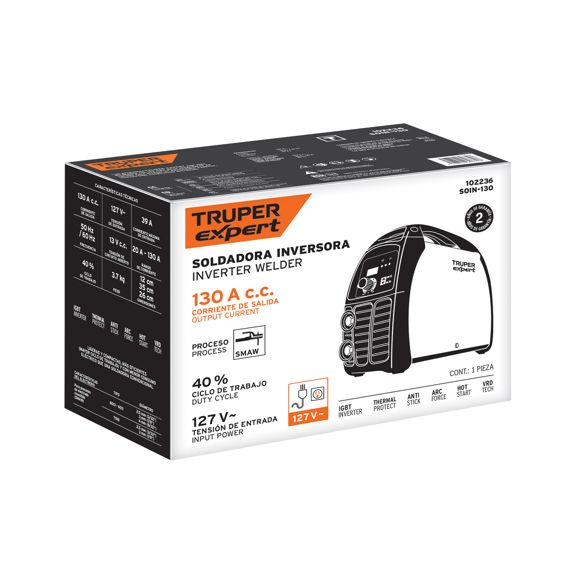 Soldadora inversora 130A, 127V, TRUPER EXPERT - Imagen 7