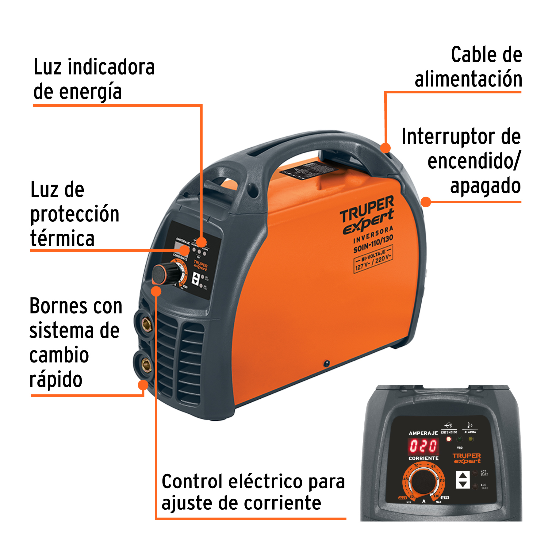 Soldadora inversora 130A, 127V, TRUPER EXPERT - Imagen 5