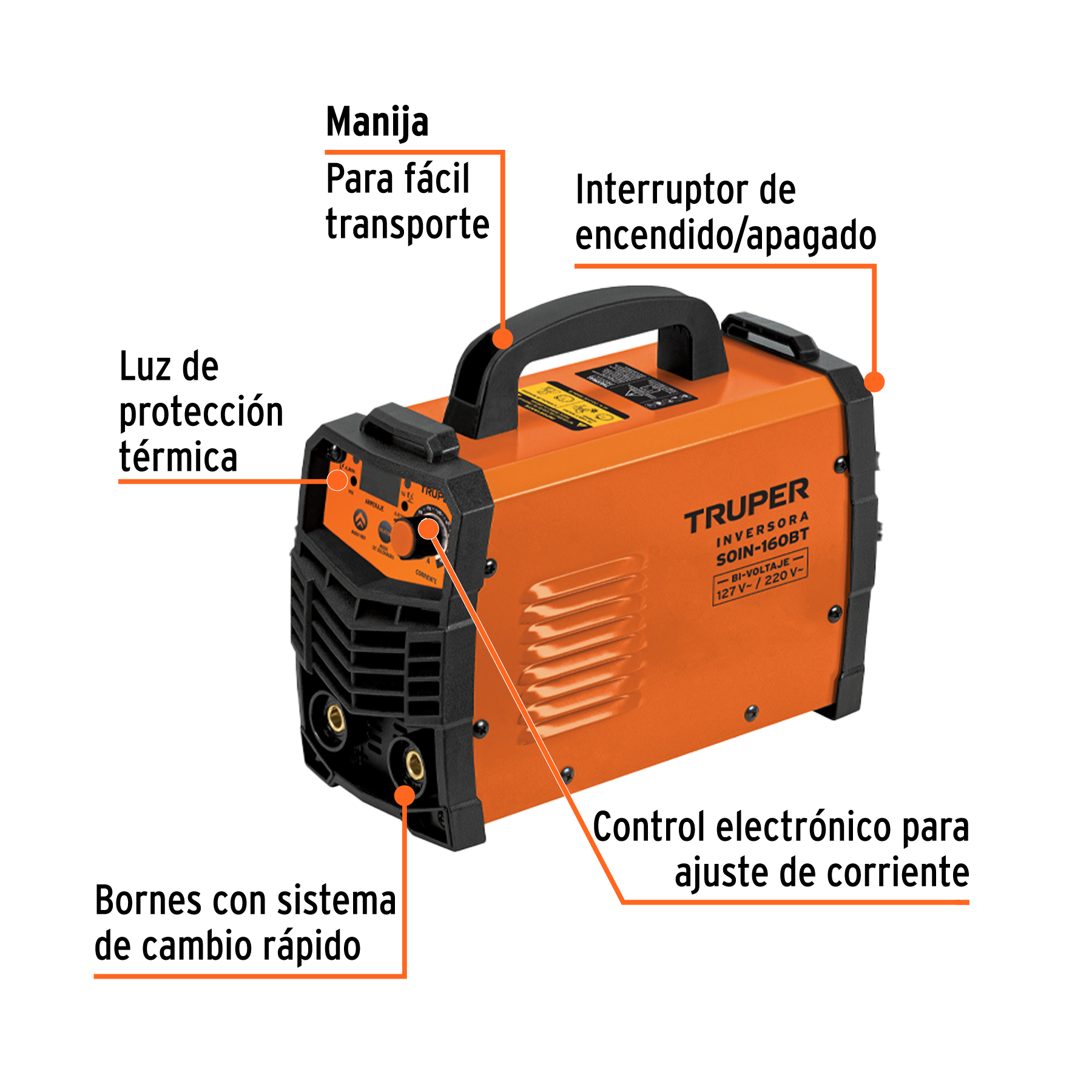 Soldadora inversora 160A, bi-voltaje 127/220V, TRUPER - Imagen 2