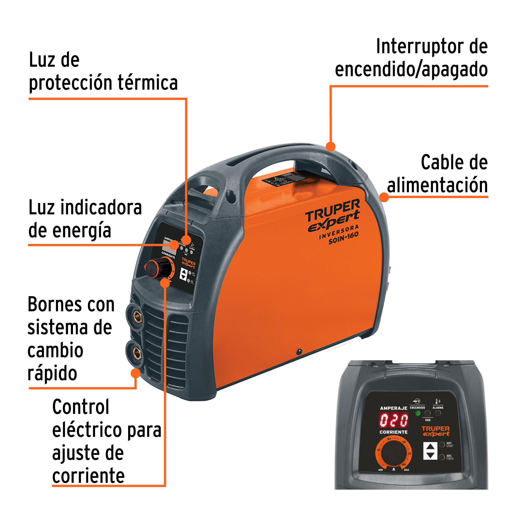 Soldadora inversora 160A, 220V, TRUPER EXPERT - Imagen 2