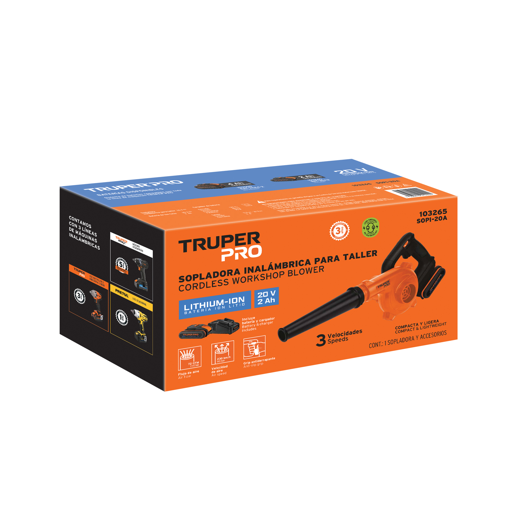 Sopladora para taller, 20V, 1 batería 2Ah, TRUPER PRO - Imagen 4