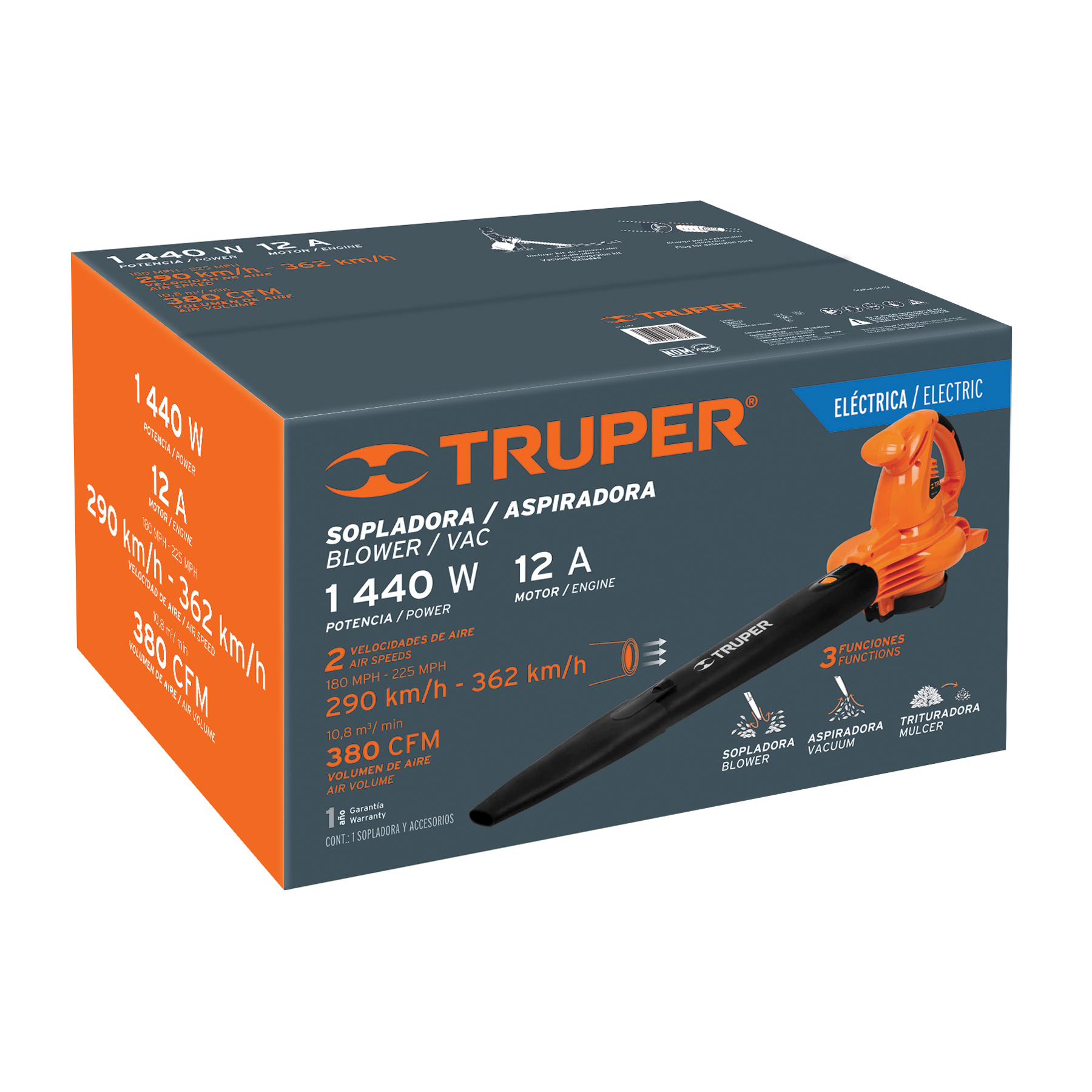 Sopladora/Aspiradora 1,440 W, con bolsa recolectora, TRUPER - Imagen 5