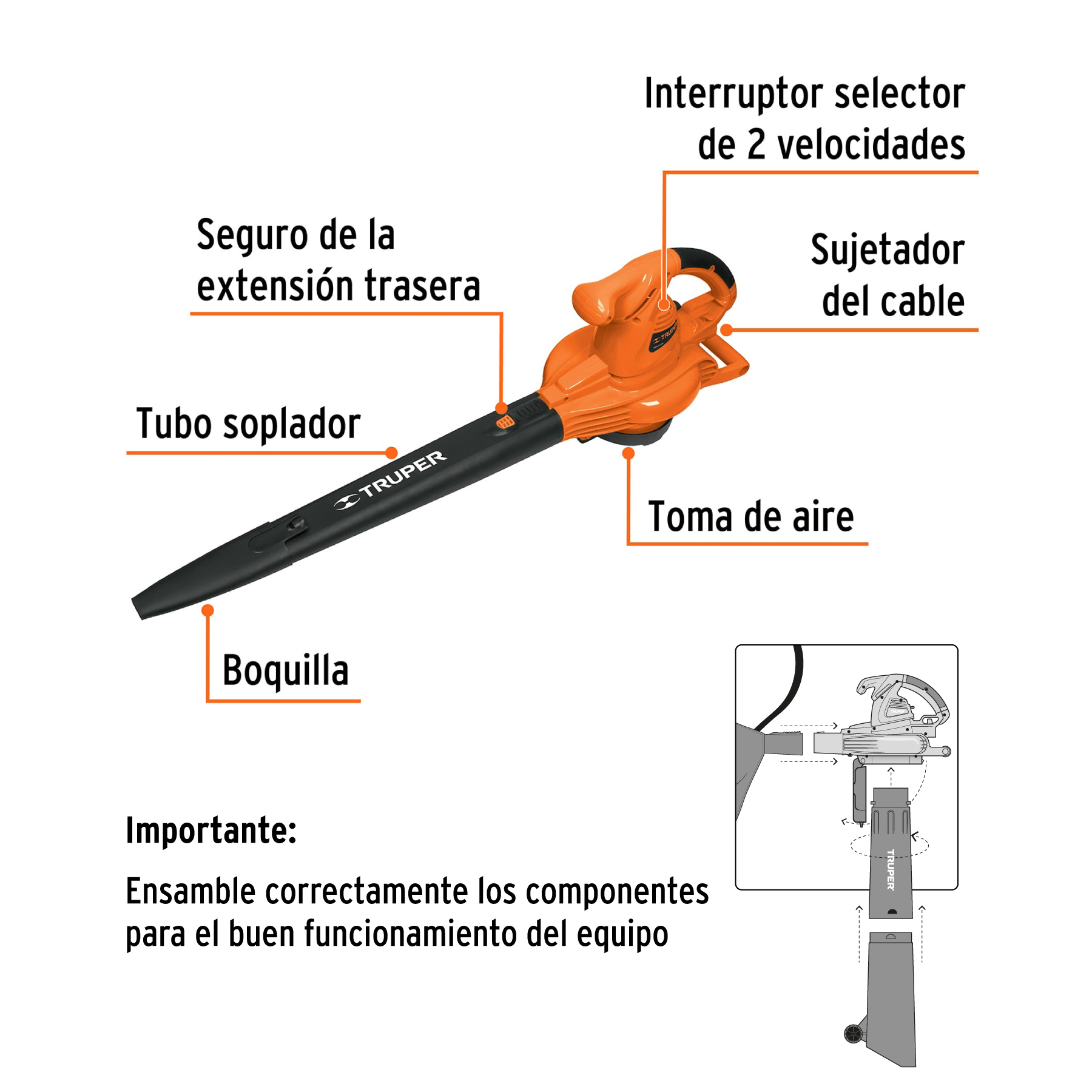 Sopladora/Aspiradora 1,440 W, con bolsa recolectora, TRUPER - Imagen 3
