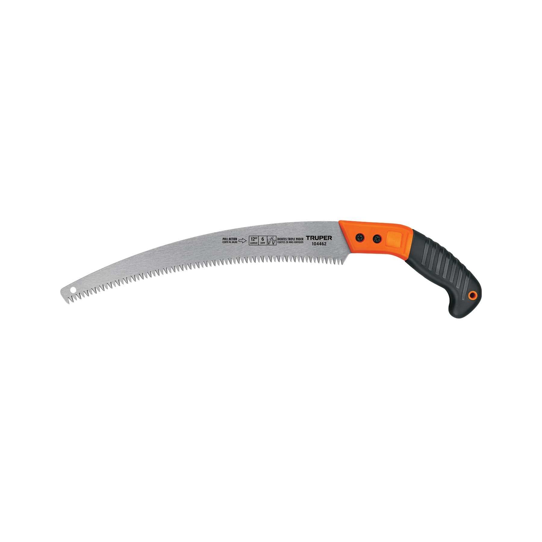 Serrucho de poda 12", hoja curva, 6 DPP, con funda, TRUPER