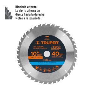 Alternative view of Disco sierra 10' para madera, 40 dientes centro 1', TRUPER