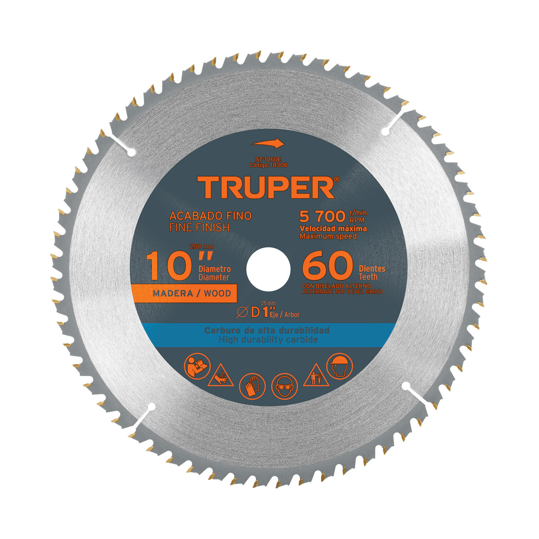 Disco sierra 10' para madera, 60 dientes centro 1', TRUPER