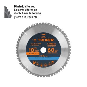 Alternative view of Disco sierra 10' para madera, 60 dientes centro 1', TRUPER