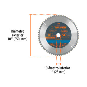 Disco sierra 10' para madera, 60 dientes centro 1', TRUPER - Imagen 3