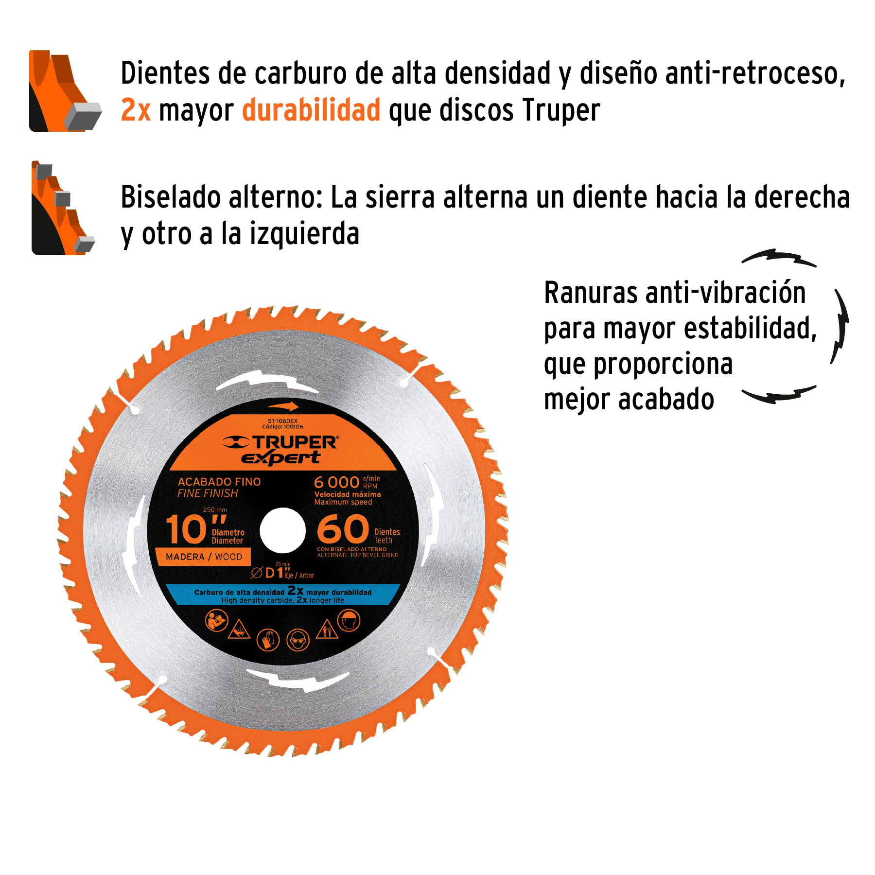 Disco sierra 10' para madera, 60 dientes centro 1', EXPERT - Imagen 2