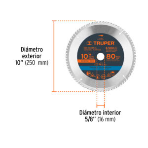 Disco sierra 10' para madera, 80 dientes centro 5/8', TRUPER - Imagen 3