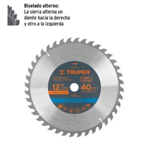 Alternative view of Disco sierra 12' para madera, 40 dientes centro 1', TRUPER