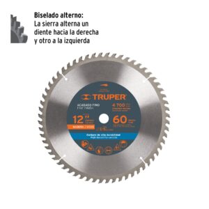 Alternative view of Disco sierra 12' para madera, 60 dientes centro 1', TRUPER