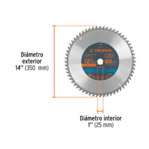 Disco sierra 12' para madera, 60 dientes centro 1', TRUPER - Imagen 3