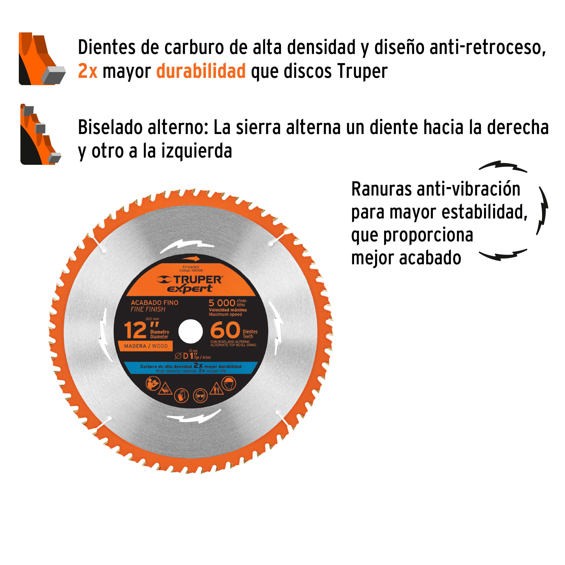 Disco sierra 12' para madera, 60 dientes centro 1', EXPERT - Imagen 2