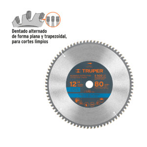 Disco sierra 12' para aluminio, 80 dientes centro 1', TRUPER - Imagen 3