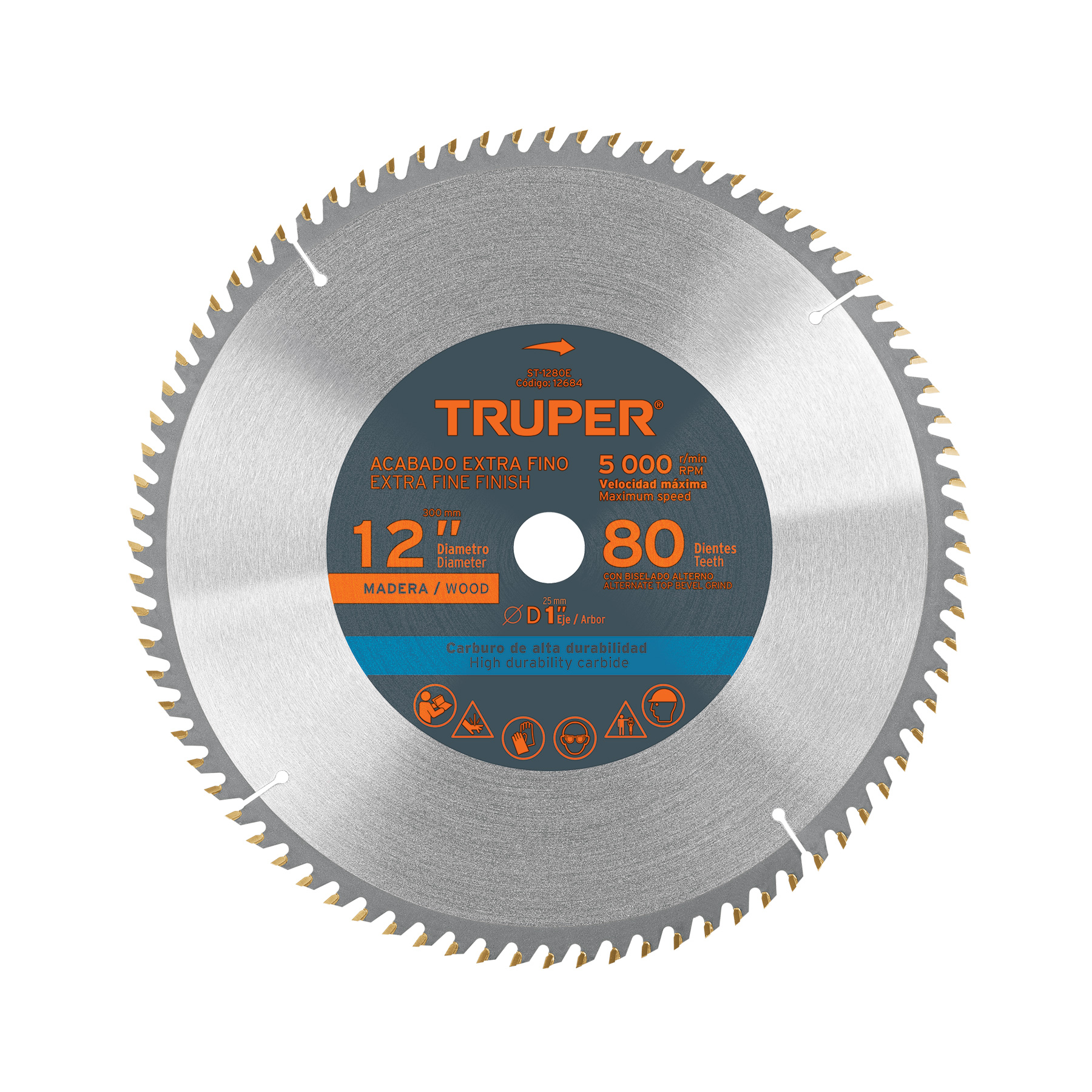 Disco sierra 12' para madera, 80 dientes centro 1', TRUPER
