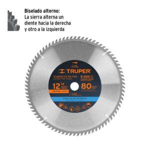 Alternative view of Disco sierra 12' para madera, 80 dientes centro 1', TRUPER