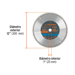 Disco sierra 12' para madera, 80 dientes centro 1', TRUPER - Imagen 3