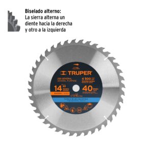 Alternative view of Disco sierra 14' para madera, 40 dientes centro 1', TRUPER