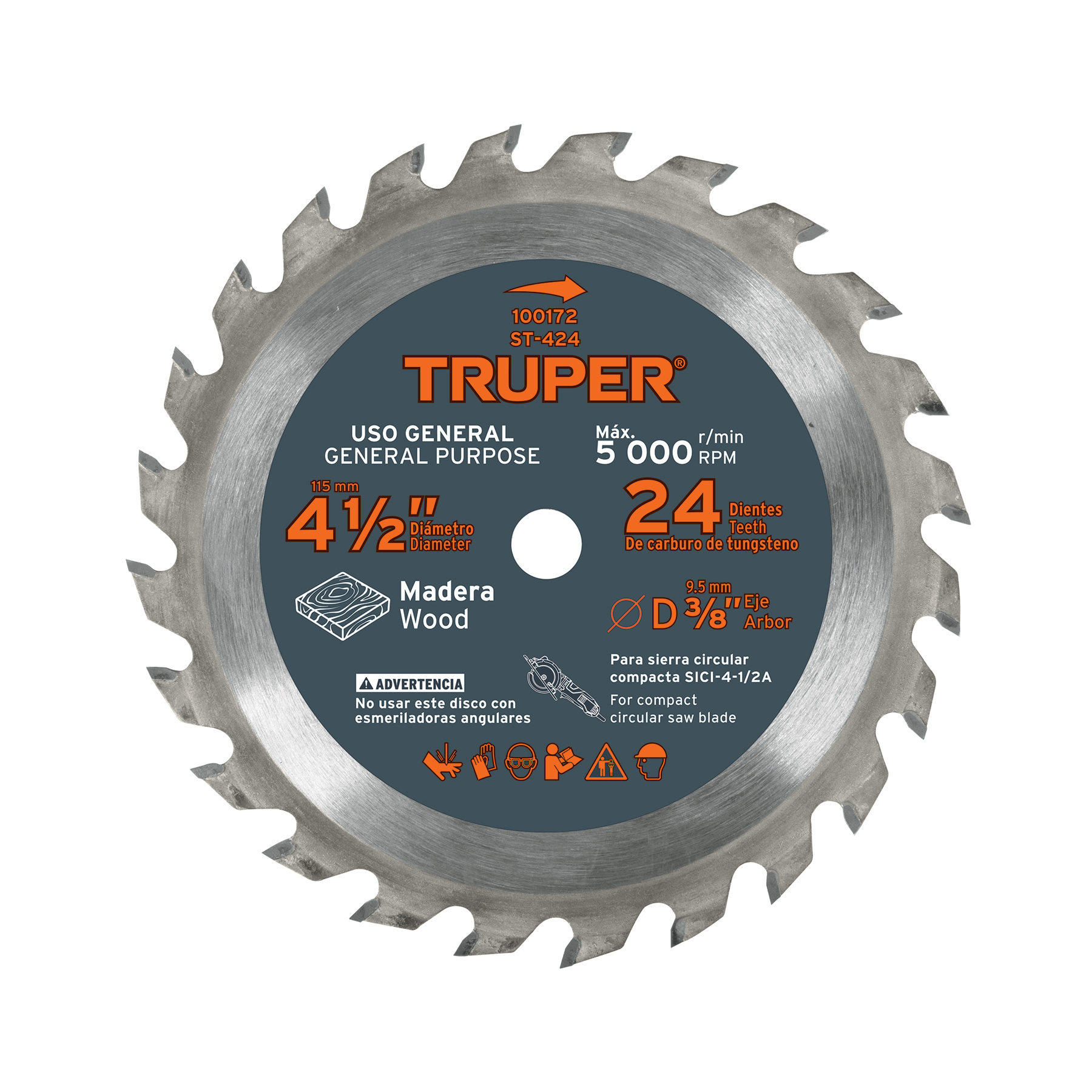 Disco sierra 4-1/2' para madera, 24 dientes centro 3/8'
