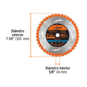 Disco sierra 7-1/4' p/madera, 24 dientes centro 5/8', EXPERT - Imagen 3