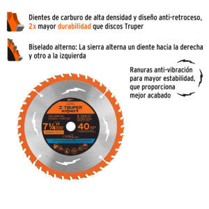 Alternative view of Disco sierra 7-1/4' p/madera, 40 dientes centro 5/8', EXPERT