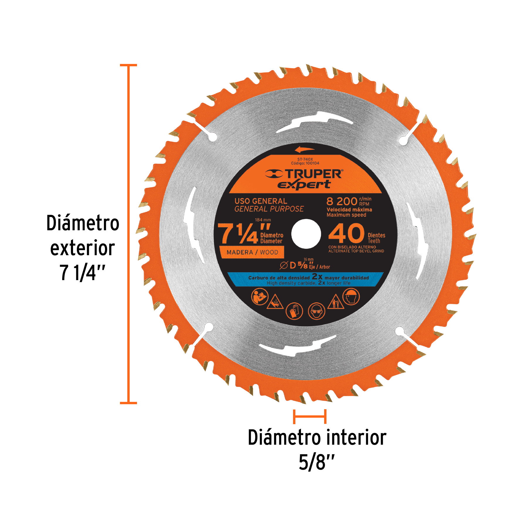 Disco sierra 7-1/4' p/madera, 40 dientes centro 5/8', EXPERT - Imagen 3