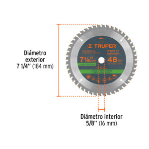 Alternative view of Disco sierra 7-1/4' multimaterial, 48 dientes centro 5/8'