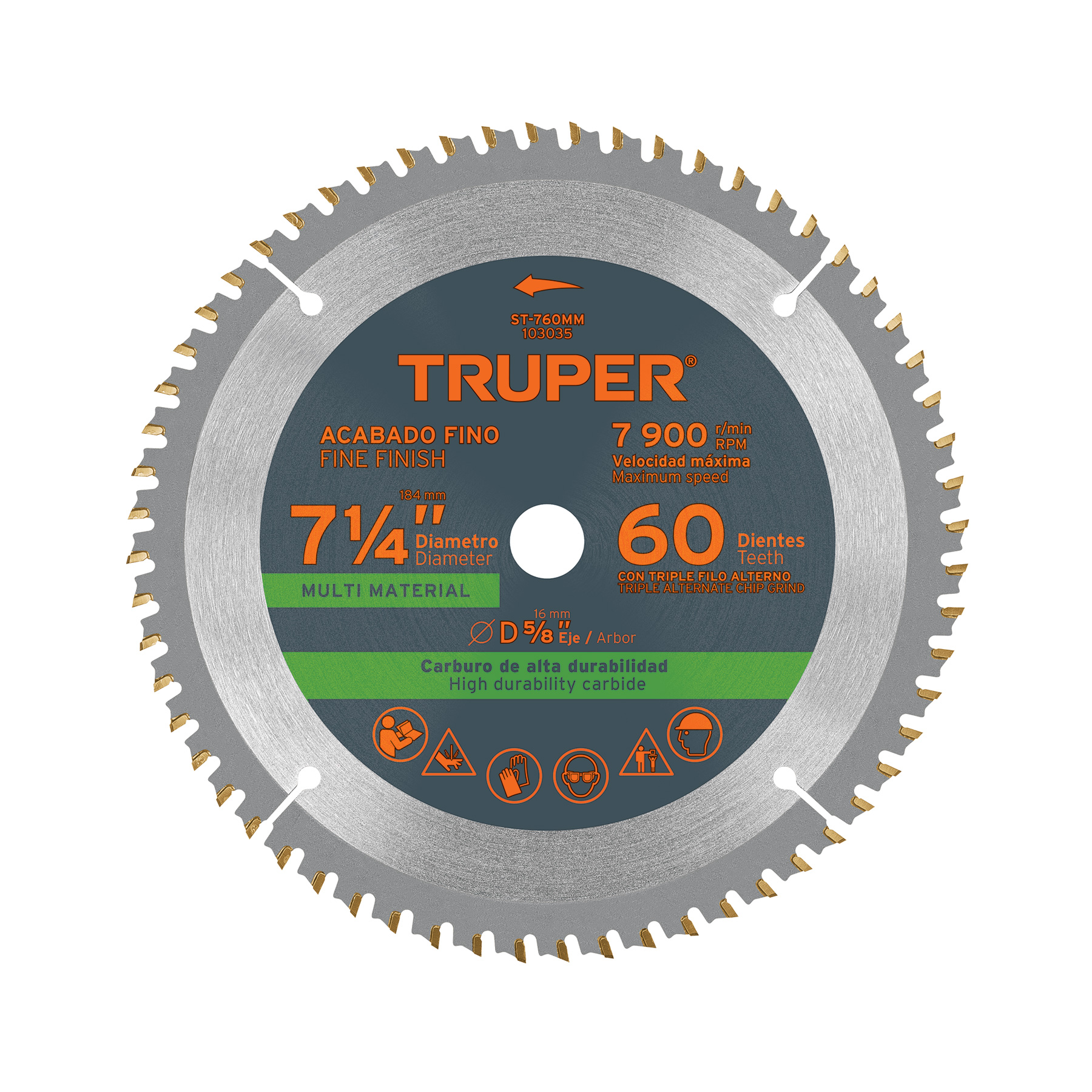 Disco sierra 7-1/4' multimaterial, 60 dientes centro 5/8'