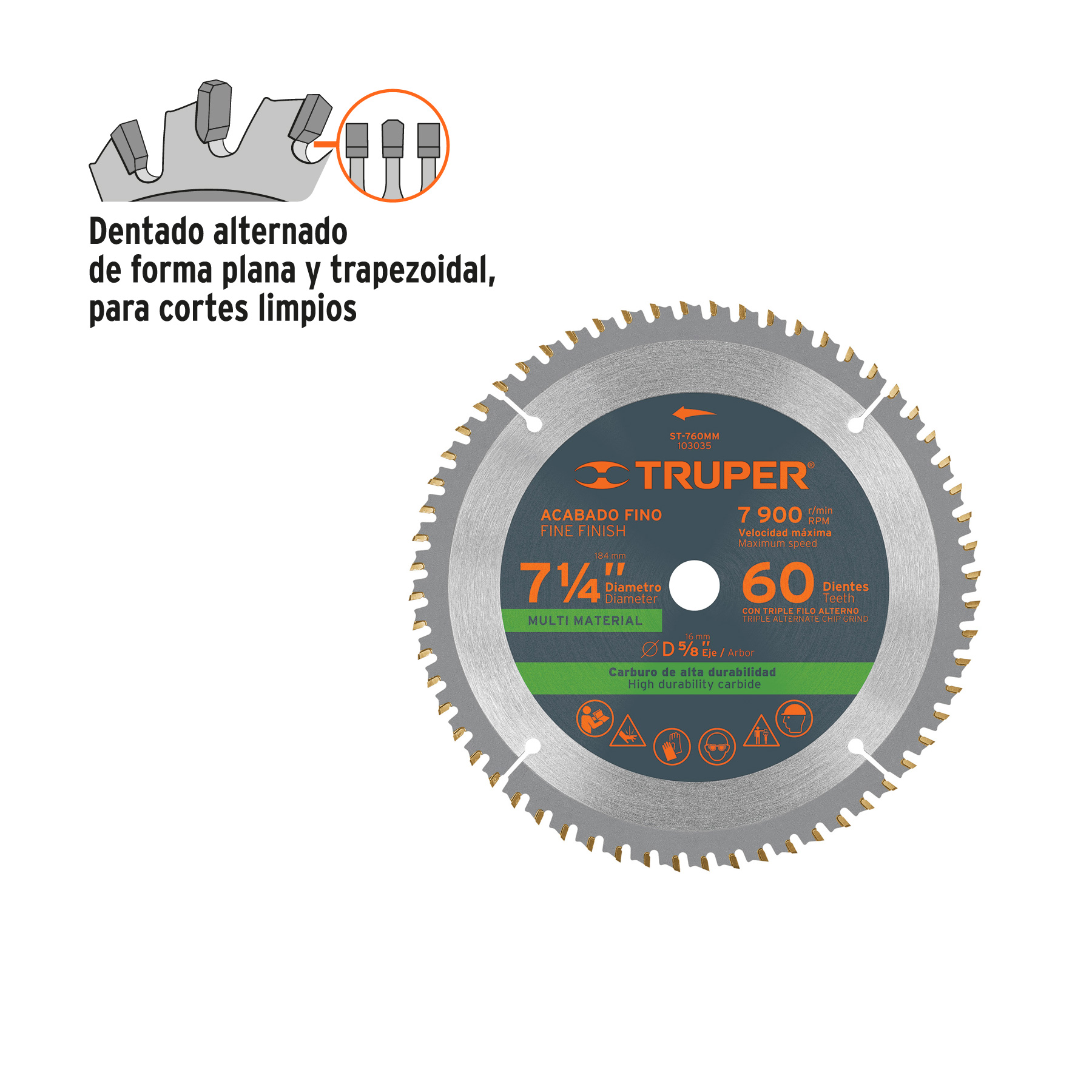 Disco sierra 7-1/4' multimaterial, 60 dientes centro 5/8' - Imagen 3