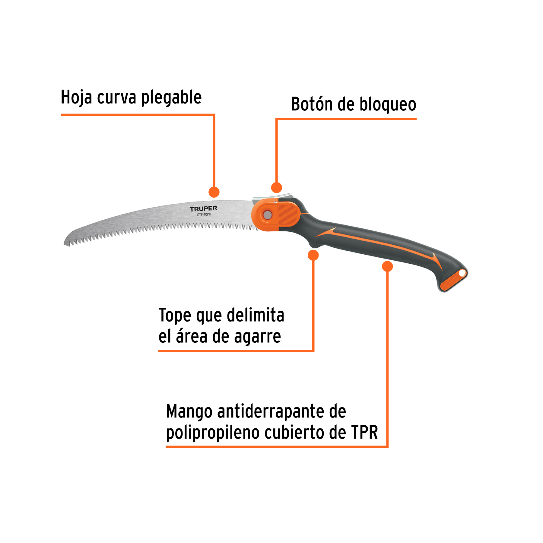 Serrucho plegable 10' hoja curva 5 DPP mango plástico,TRUPER - Imagen 2