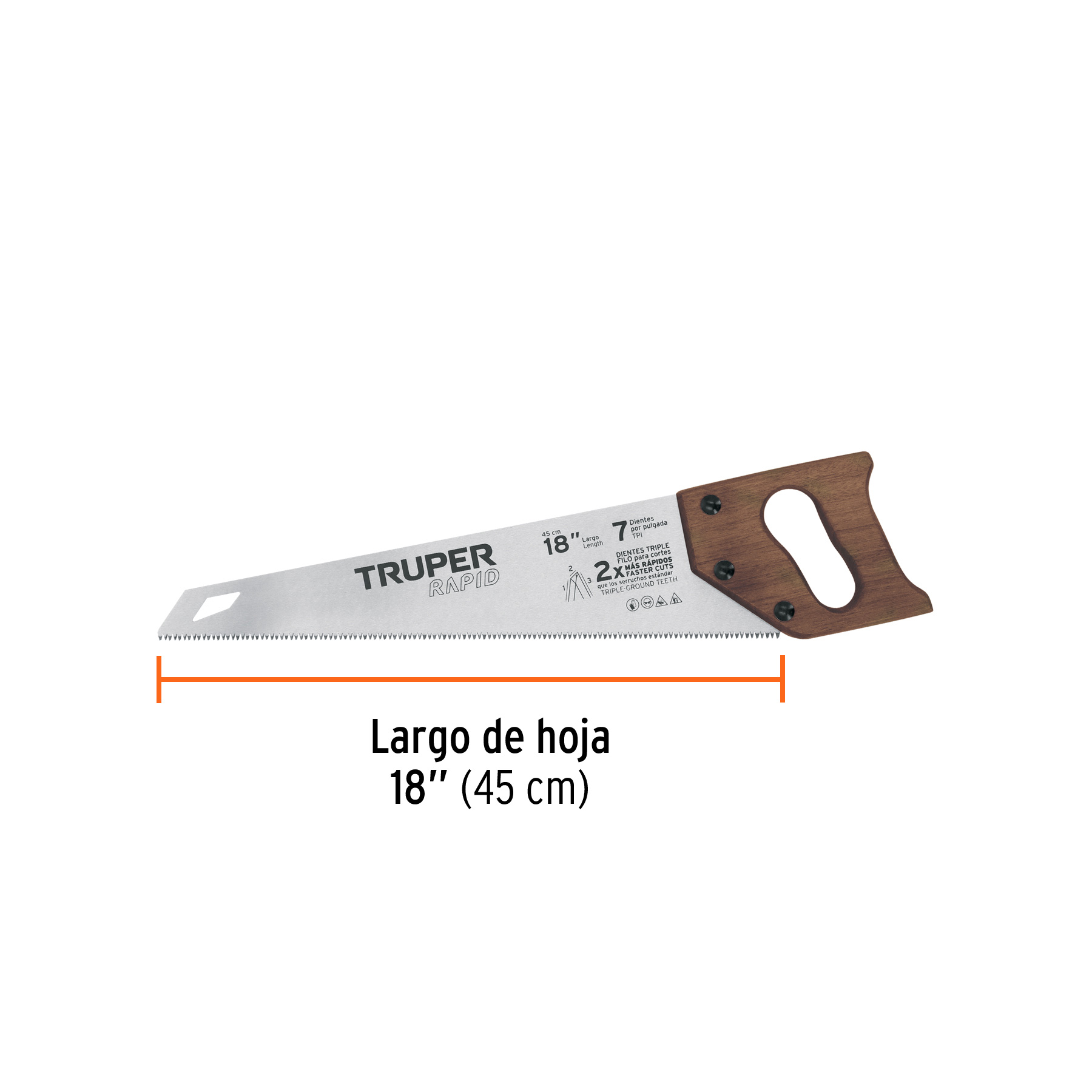 Serrucho Rapid 18', 7 DPP, mango de madera, TRUPER - Imagen 3
