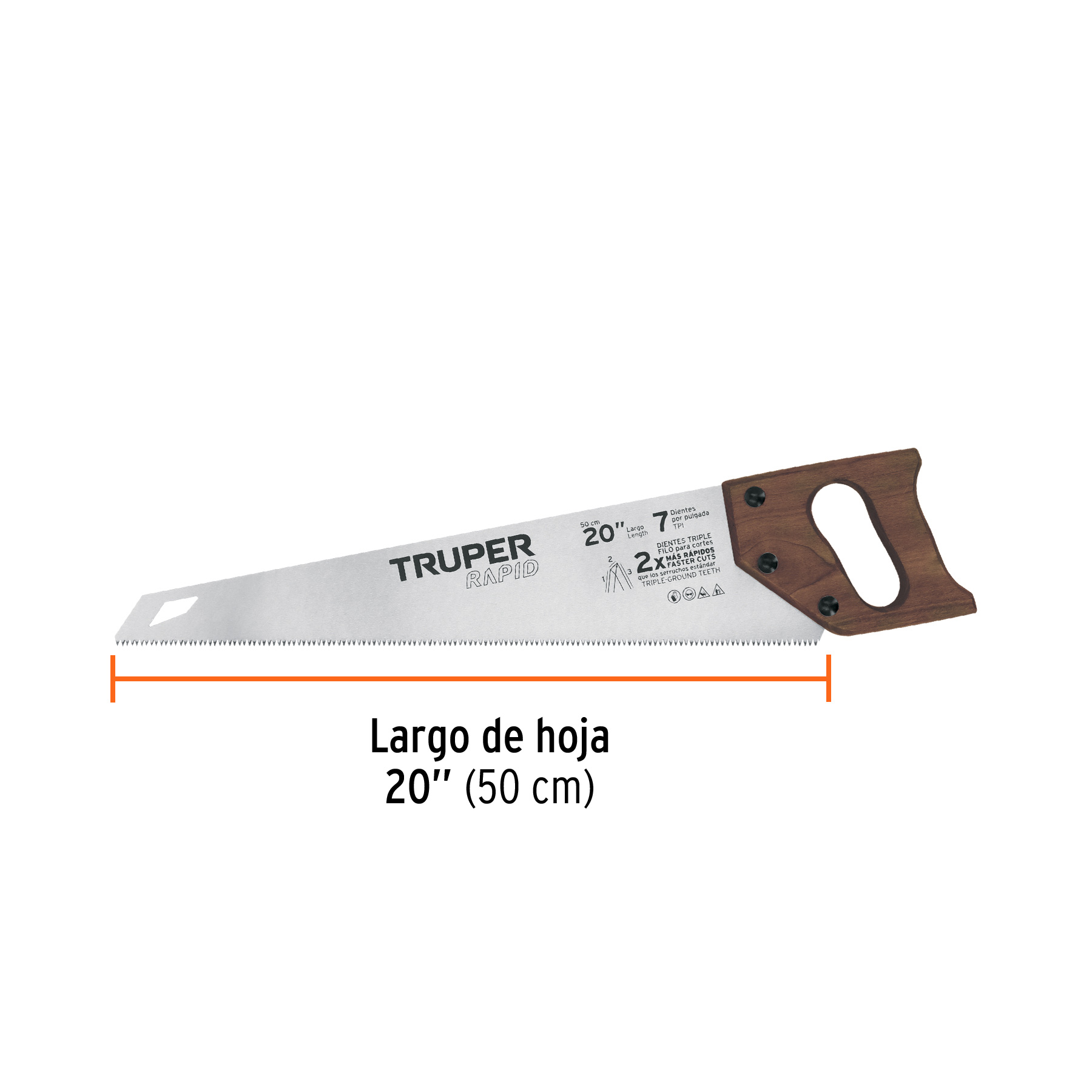 Serrucho Rapid 20', 7 DPP, mango de madera, TRUPER - Imagen 3