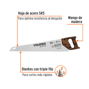 Alternative view of Serrucho Rapid 22', 7 DPP, mango de madera, TRUPER