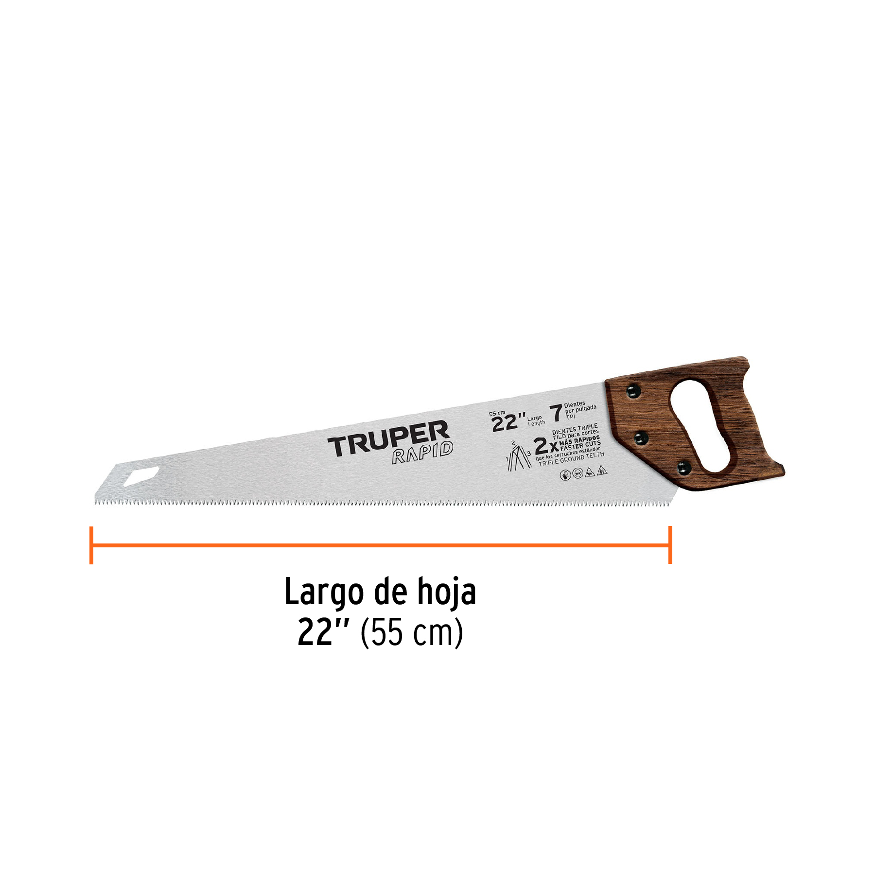 Serrucho Rapid 22', 7 DPP, mango de madera, TRUPER - Imagen 3