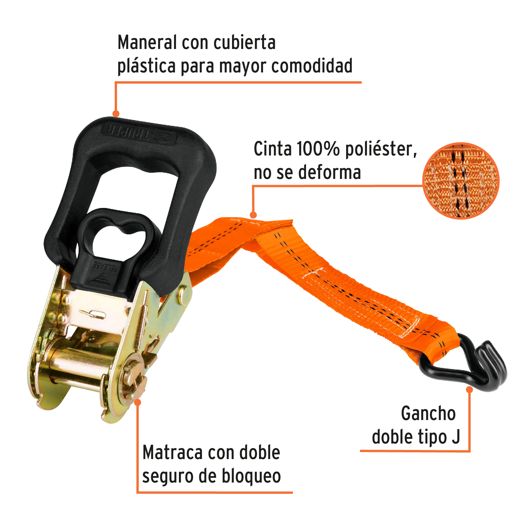Juego de 4 sujetadores con matraca carga máxima 1000 kg - Imagen 3