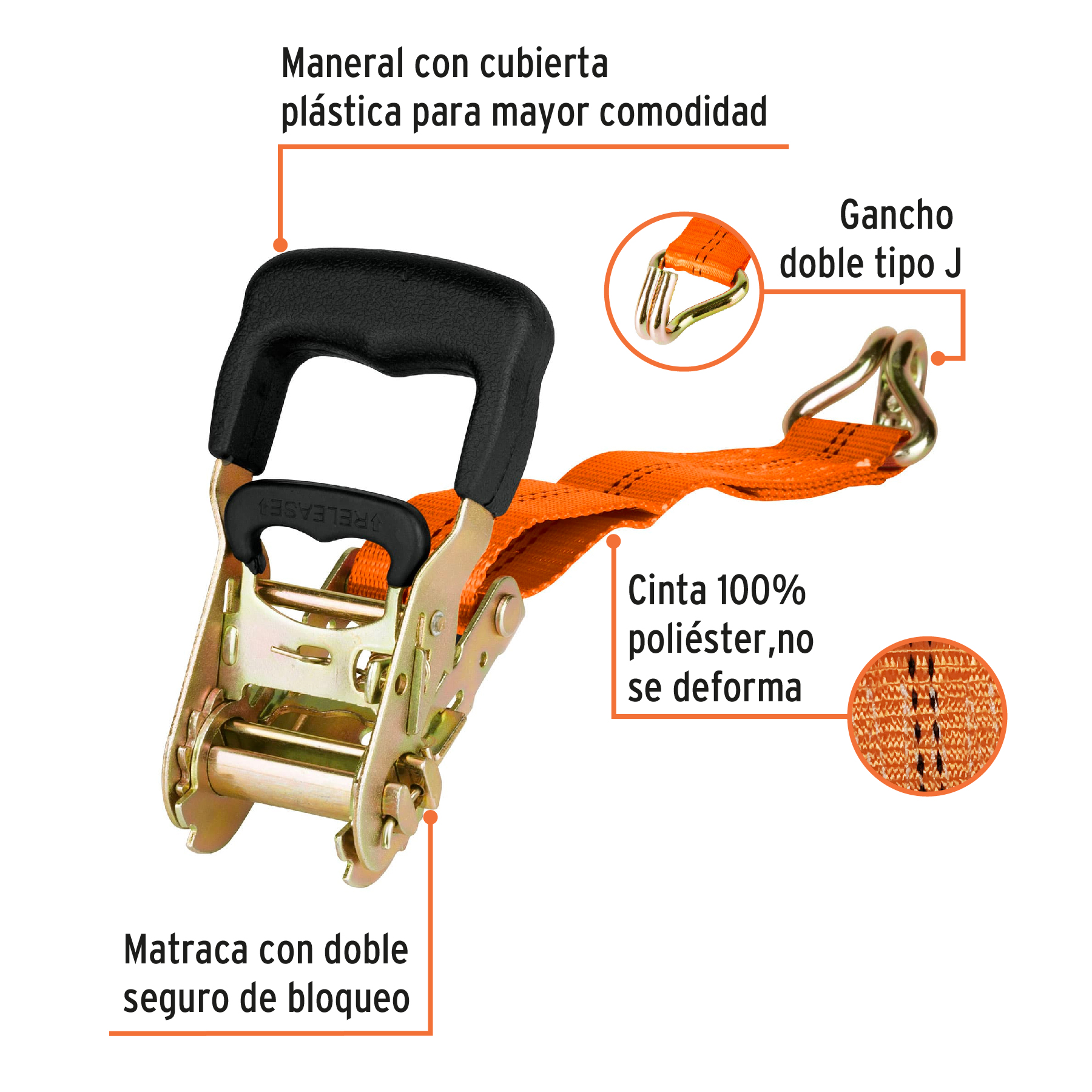 Sujetador con matraca carga máxima 2250 kg, TRUPER - Imagen 3