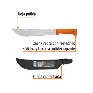 Alternative view of Machete rambo 12',cacha remachada naranja, con funda, TRUPER
