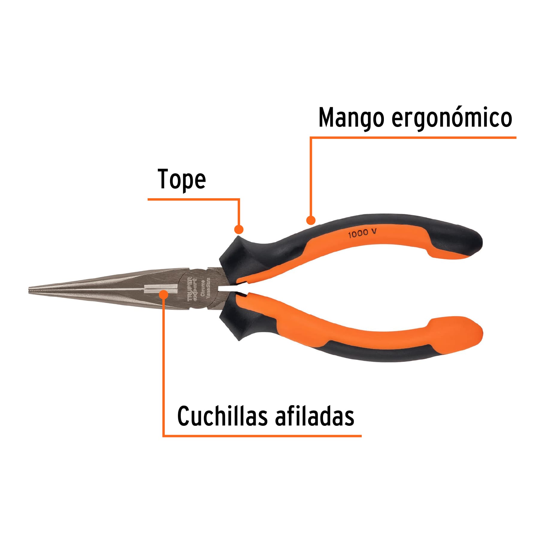Pinza punta y corte 7' mango Comfort Grip, TRUPER EXPERT - Imagen 2