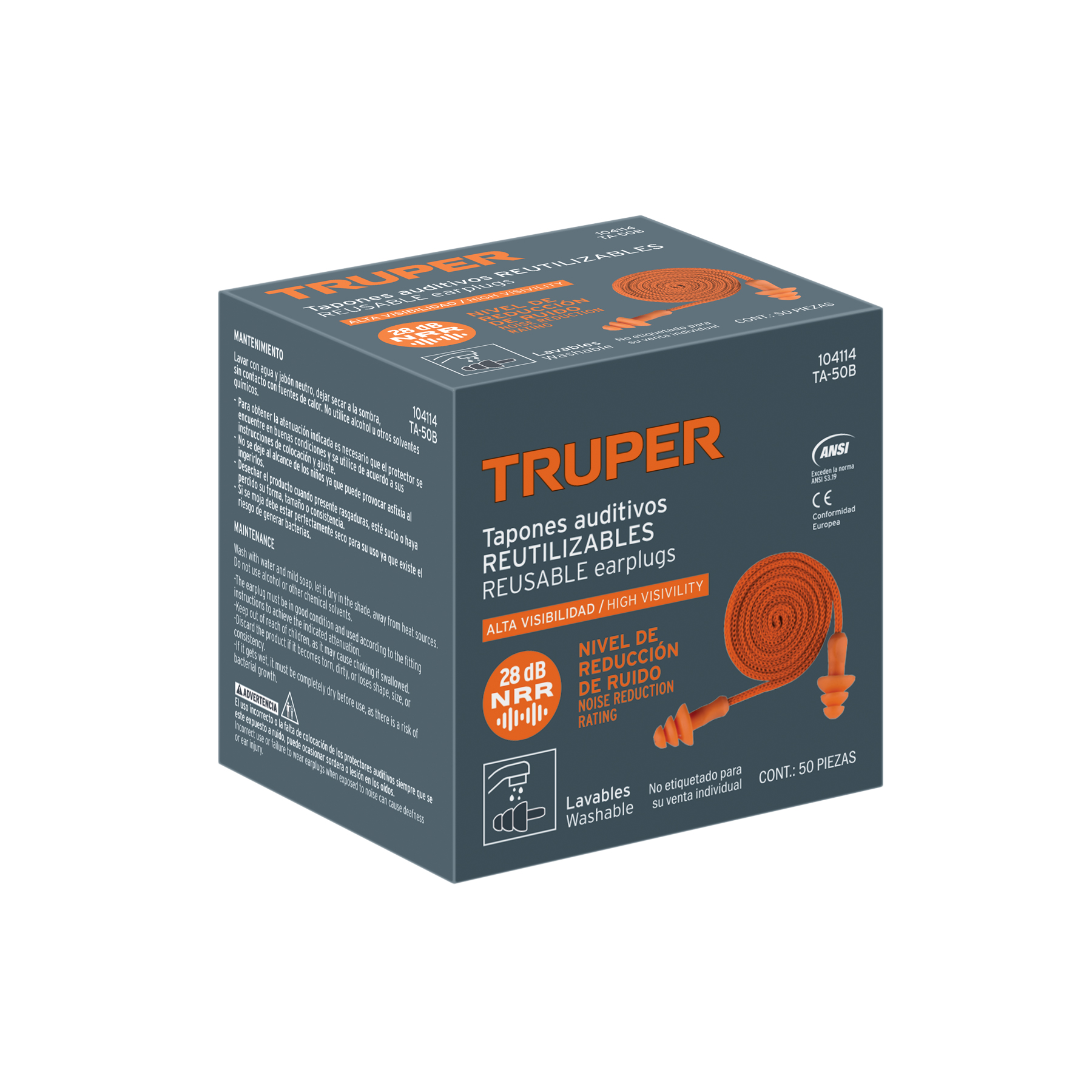 Tapón auditivo reutilizable con cordón, caja 50 pz - Imagen 5